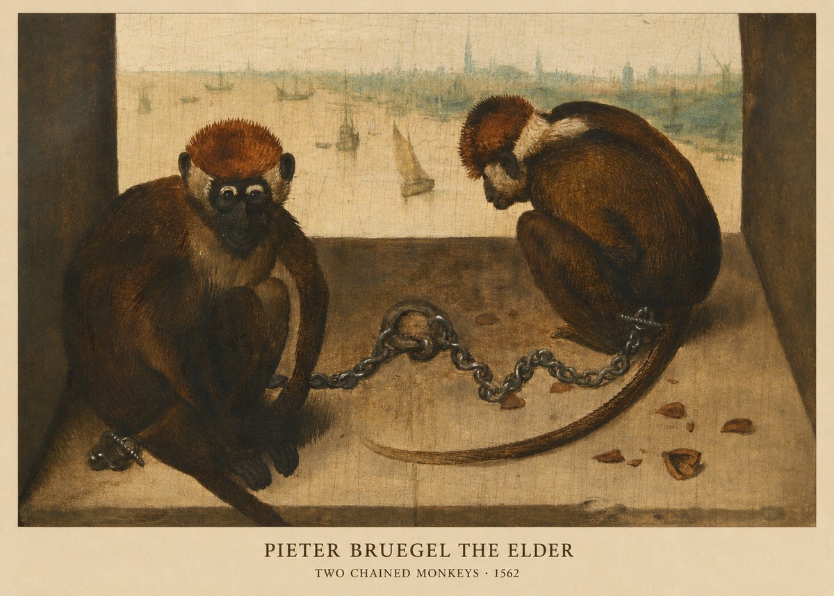 Pieter Bruegel Two Chained Monkeys II No6 - Juliste
