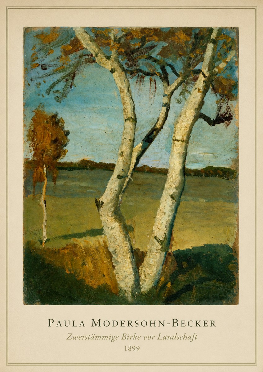 Paula Modersohn-Becker Zweistämmige Birke Vor Landschaft No3 - Juliste