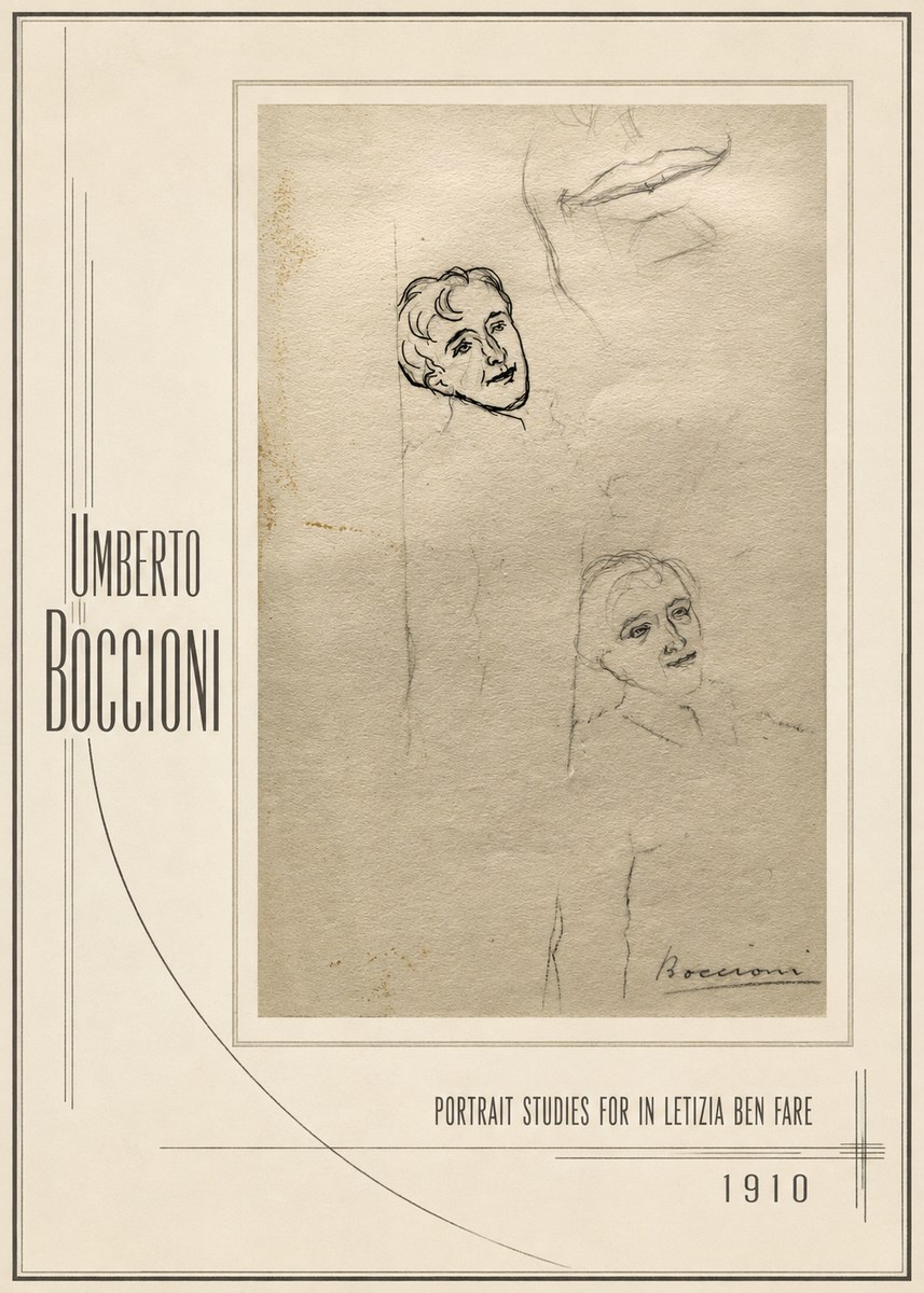 Umberto Boccioni Portrait Studies for in Letizia Ben Fare No1 - Juliste