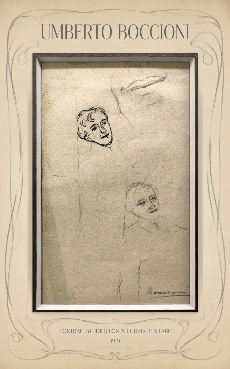 Umberto Boccioni Portrait Studies for in Letizia Ben Fare No5 - Juliste