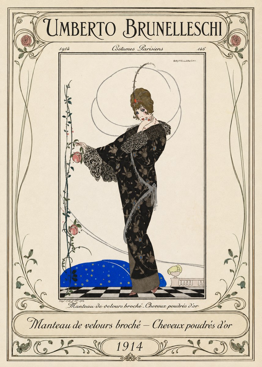 Umberto Brunelleschi Manteau De Velours Broché – Cheveux Poudrés D'or No1 - Juliste