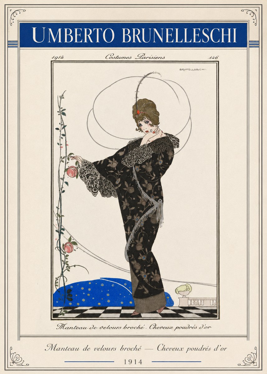 Umberto Brunelleschi Manteau De Velours Broché – Cheveux Poudrés D'or No2 - Juliste