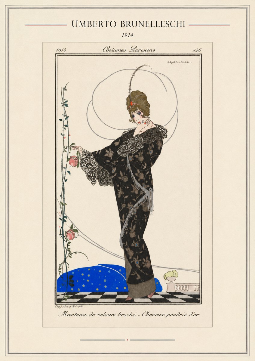 Umberto Brunelleschi Manteau De Velours Broché – Cheveux Poudrés D'or No4 - Juliste