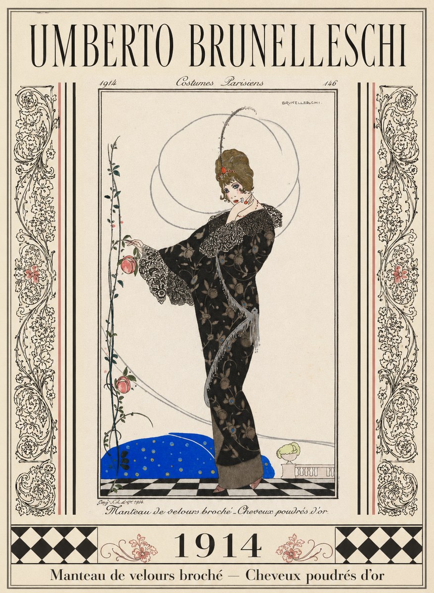 Umberto Brunelleschi Manteau De Velours Broché – Cheveux Poudrés D'or No5 - Juliste